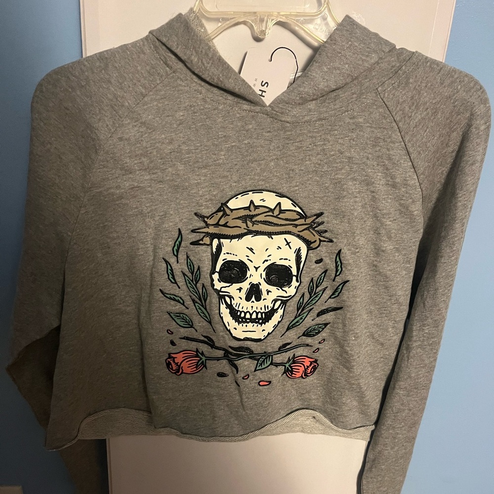 SHEIN Gray Skull Graphic Hoodie